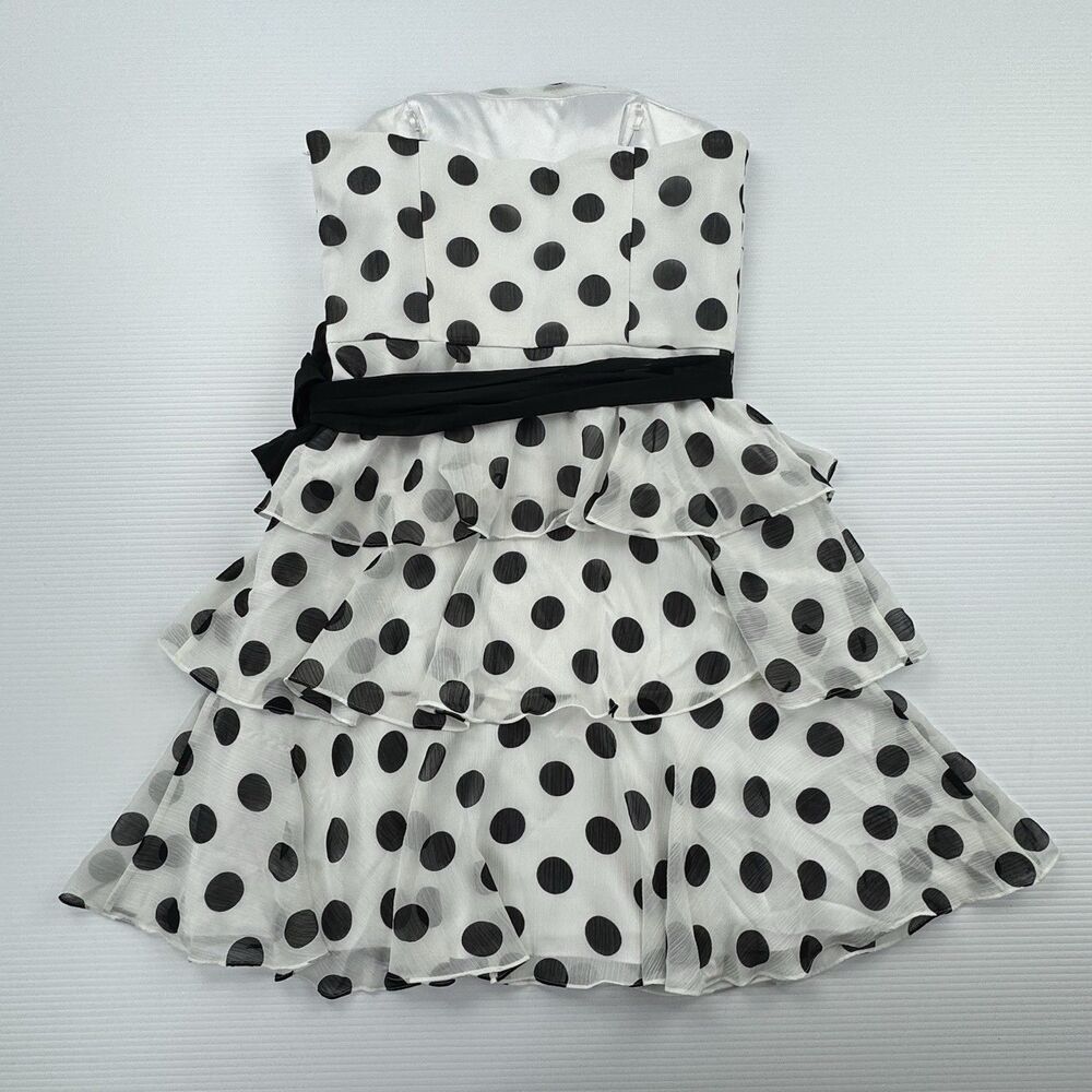 White House Black Market Polka Dot Strapless Dress Womens 8 Tiered Ruffle - Picture 4 of 10